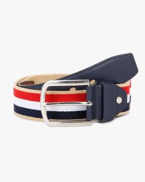 striped belt with buckle closure