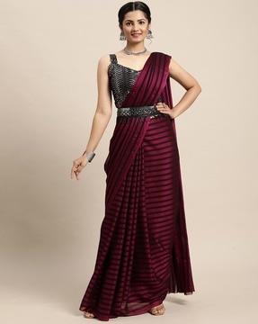 striped belted saree