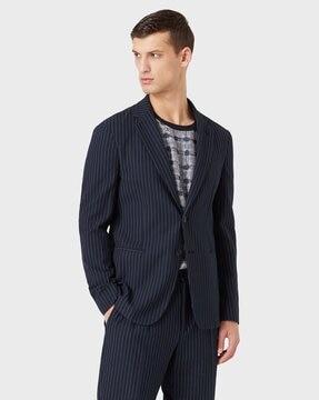 striped blazer with welt pockets