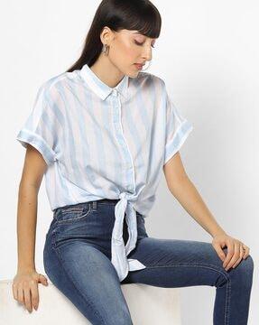 striped blouse top with tie-up