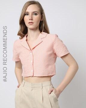 striped blouse with notched collar