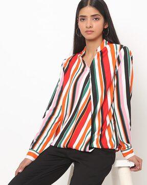 striped blouse with surplice neckline