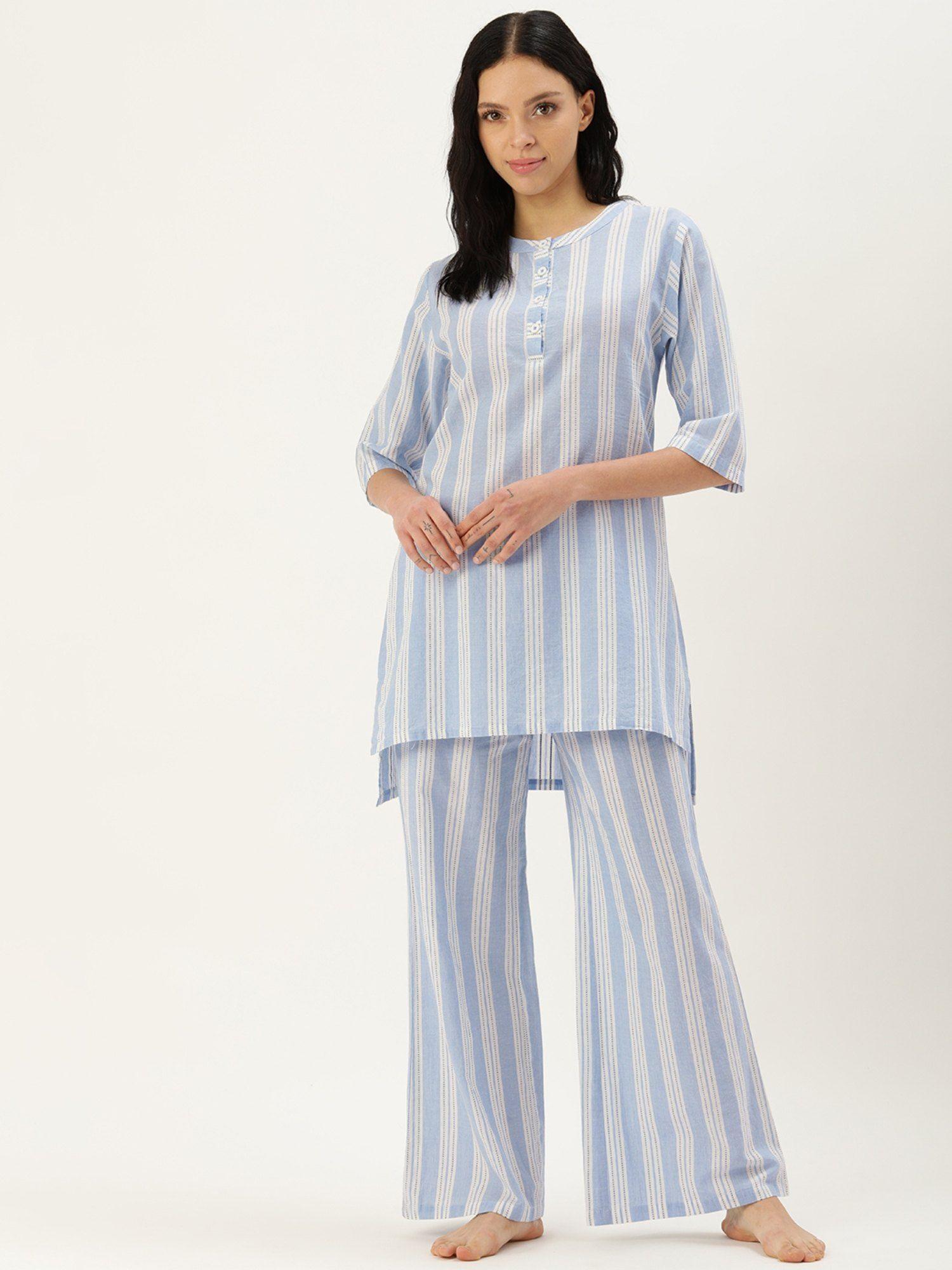 striped blue kurta & palazzo (set of 2)