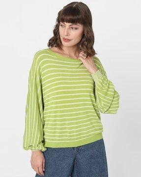 striped boat neck pullover