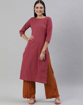 striped boat-neck straight kurta