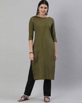 striped boat-neck straight kurta