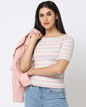 striped boat-neck top