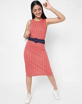 striped bodycon dress with belt