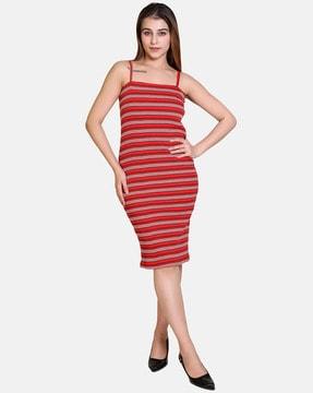 striped bodycon dress with strappy sleeves