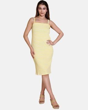 striped bodycon dress with strappy sleeves