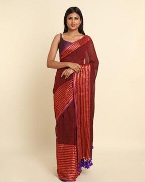 striped border saree with tassels