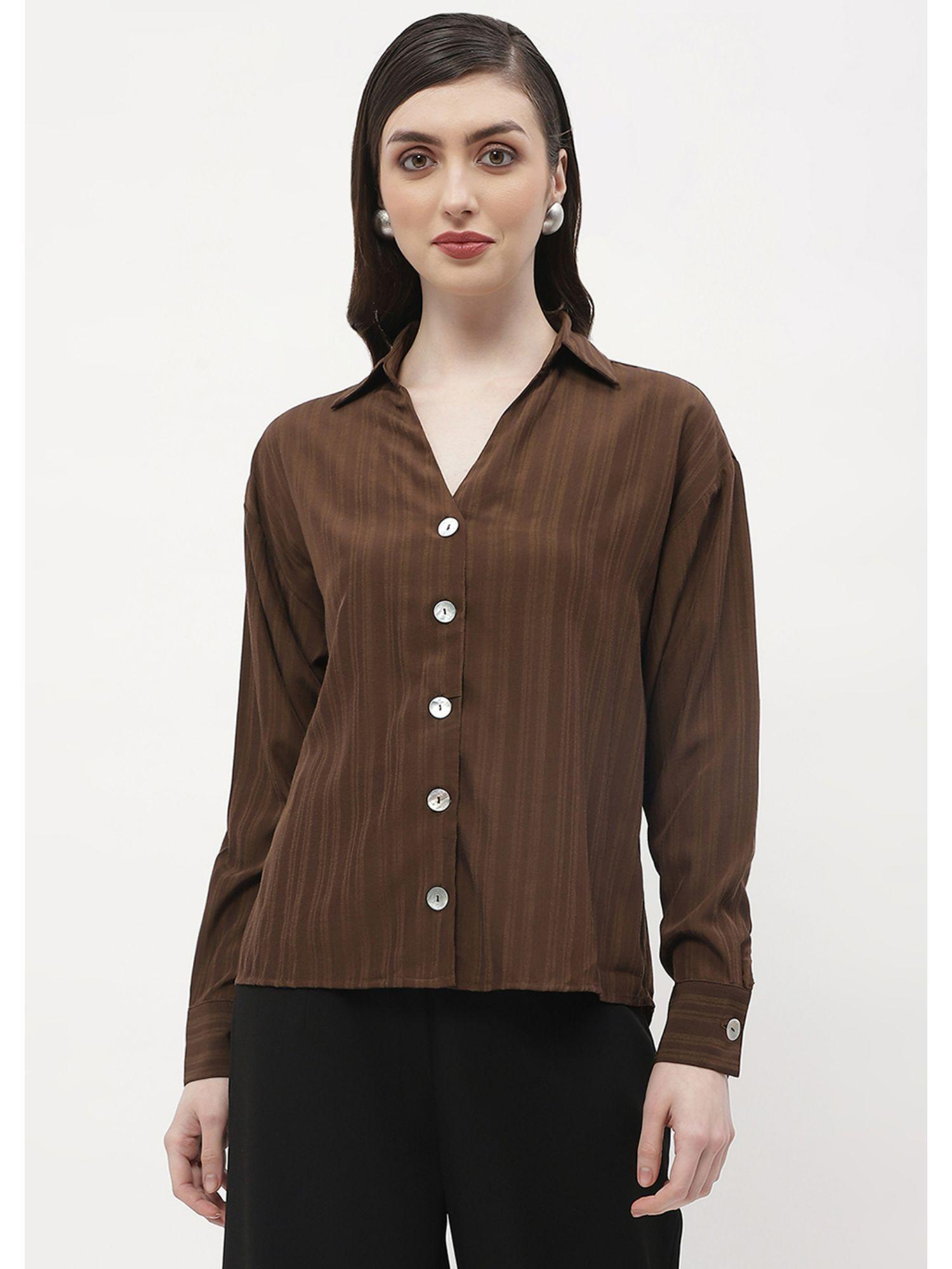 striped brown regular shirt