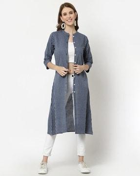 striped button closure shrug