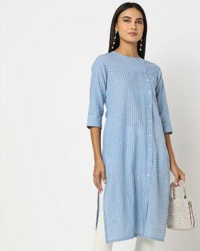 striped button detail straight kurta