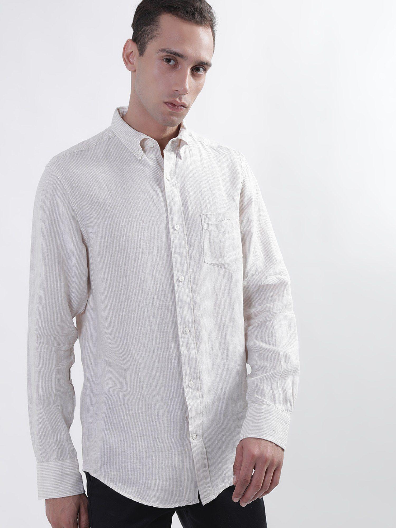 striped button-down collar linen casual shirt