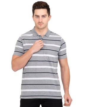 striped button-down collar t-shirt