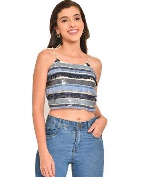 striped camisole top with sequins