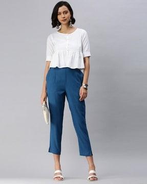 striped capri pants with insert pockets