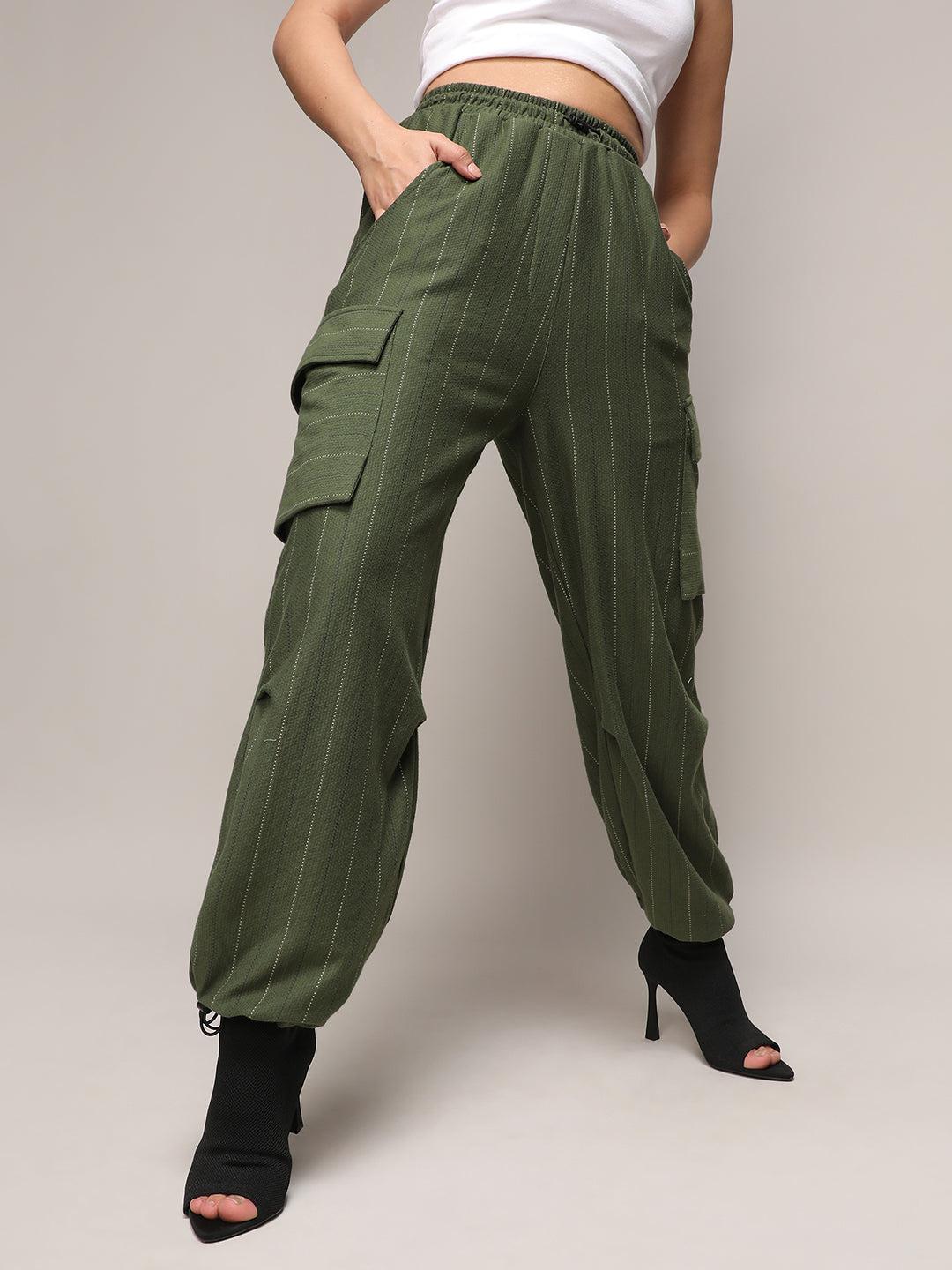 striped cargo parachute trousers