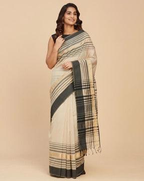 striped chanderi silk saree with border