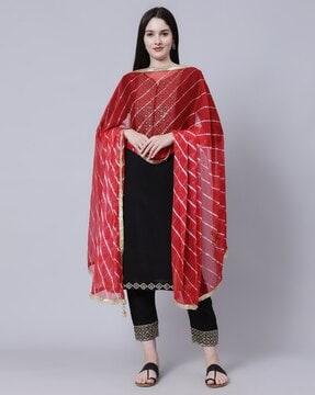 striped chiffon dupatta with tassels