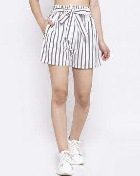 striped city shorts with tie-up waist