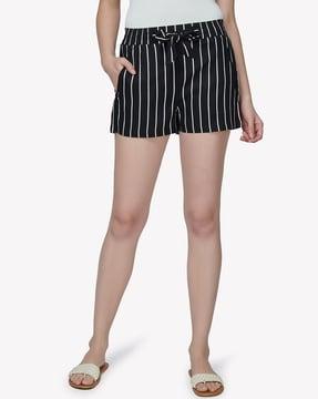 striped city shorts with tie-up waist