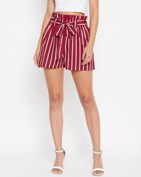 striped city shorts with tie-up