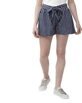 striped city shorts with tie-up