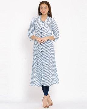 striped collar-neck a-line kurta