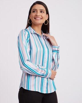 striped collar-neck shirt