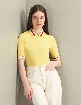 striped collar pique polo shirt