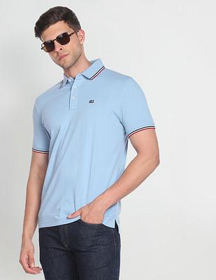 striped collar solid polo shirt