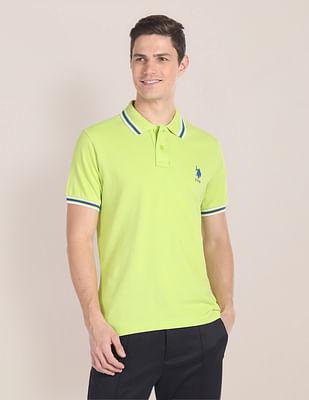 striped collar solid polo shirt