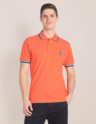 striped collar solid polo shirt