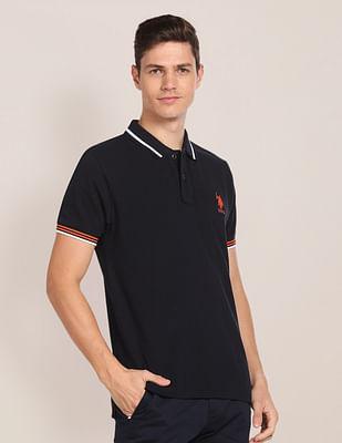 striped collar solid polo shirt