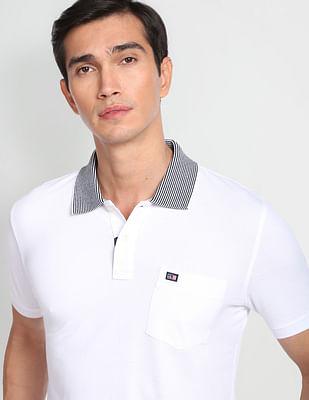 striped collar solid polo shirt