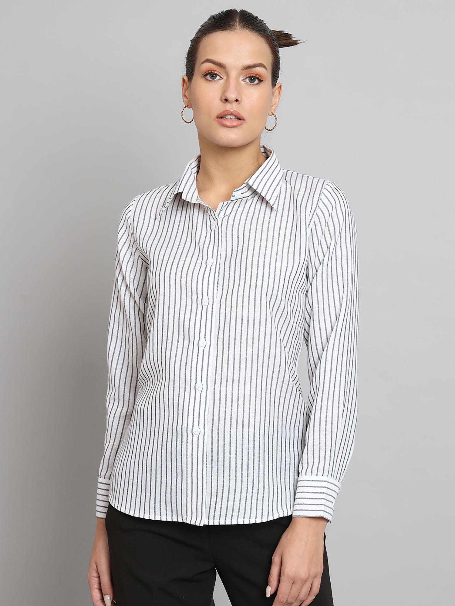 striped collared shirt- white and grey
