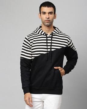 striped colour-block hoodie with insert pockets