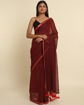 striped cotton blend saree