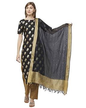 striped cotton dupatta with tassels