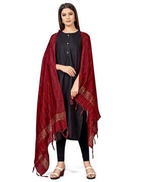 striped cotton dupatta with tassels