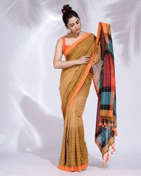 striped cotton handwoven saree