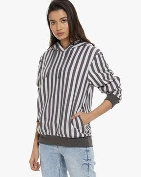 striped cotton hoodie with insert pockets