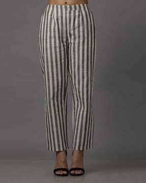 striped cotton pant with elasticated waist