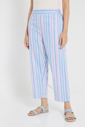 striped cotton pants for women - pink