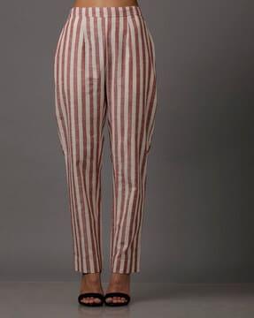 striped cotton pants with elasticated waist
