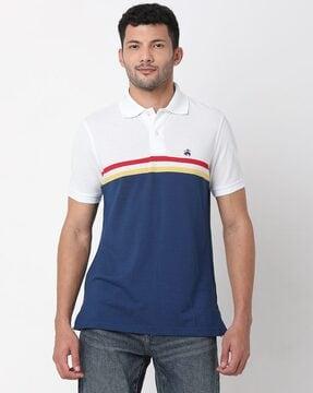 striped cotton pique engineered polo shirt