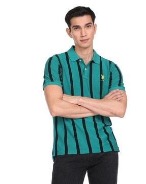 striped cotton pique polo t-shirt