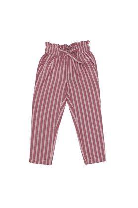 striped cotton regular fit girls trousers - red